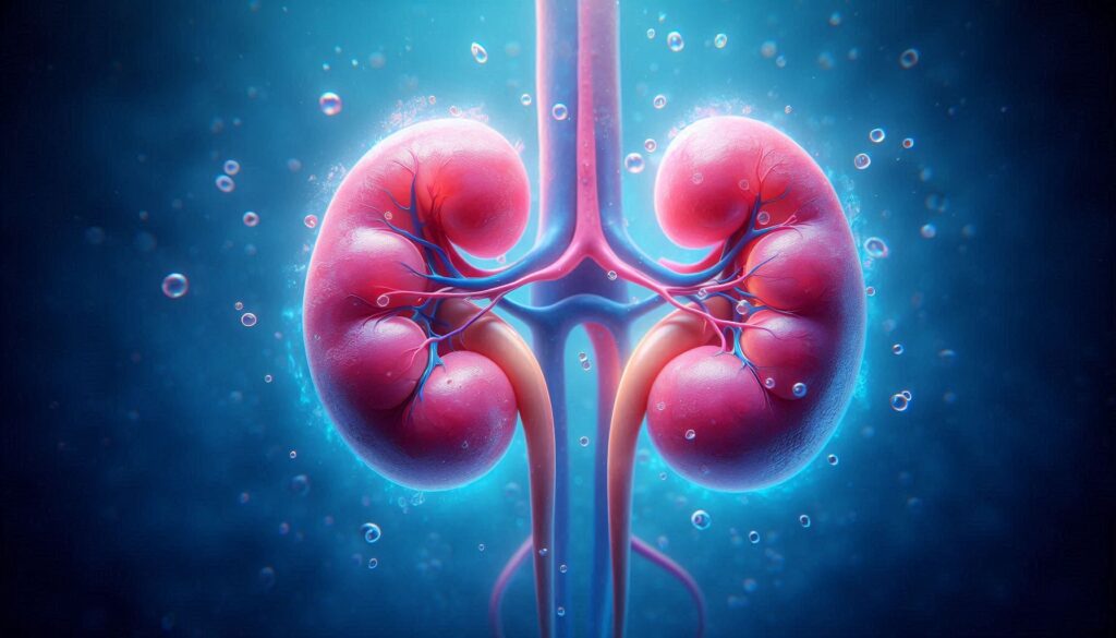 Illustration of healthy kidneys, essential for filtration and natural detoxification.