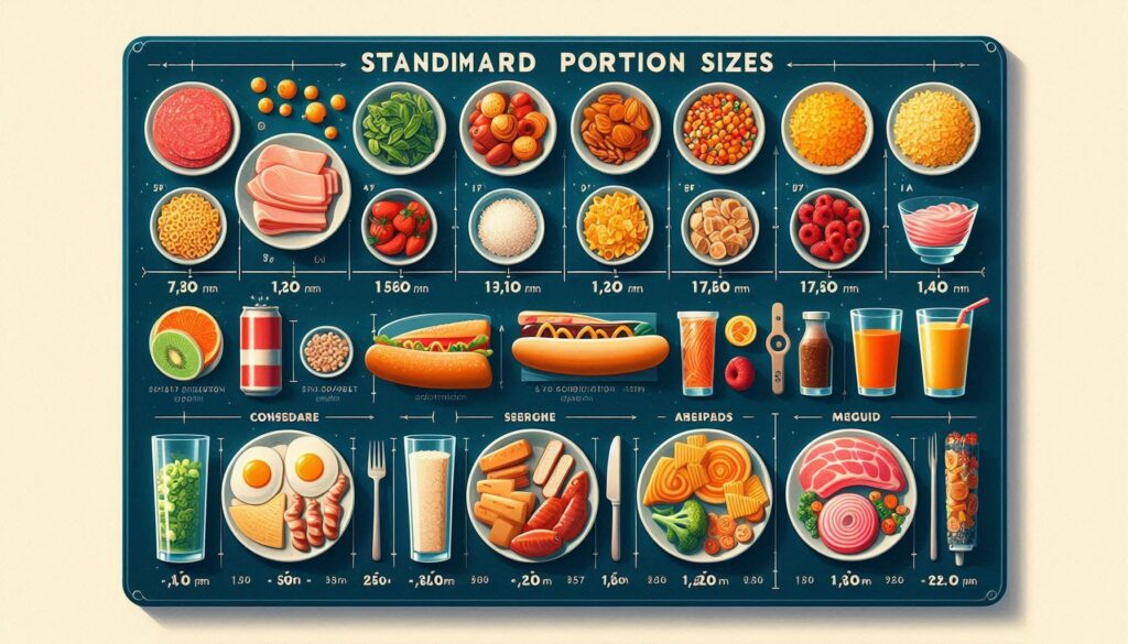 Infographic comparing recommended portion sizes for various food groups for healthy weight management