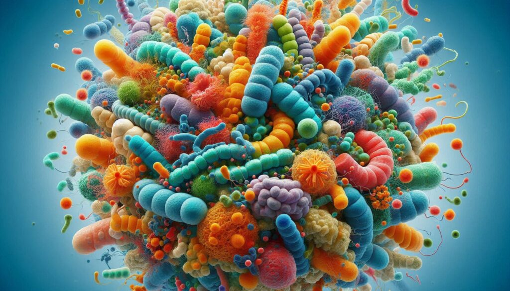 Microscopic image of gut bacteria, representing the potential benefits and risks of probiotic supplements