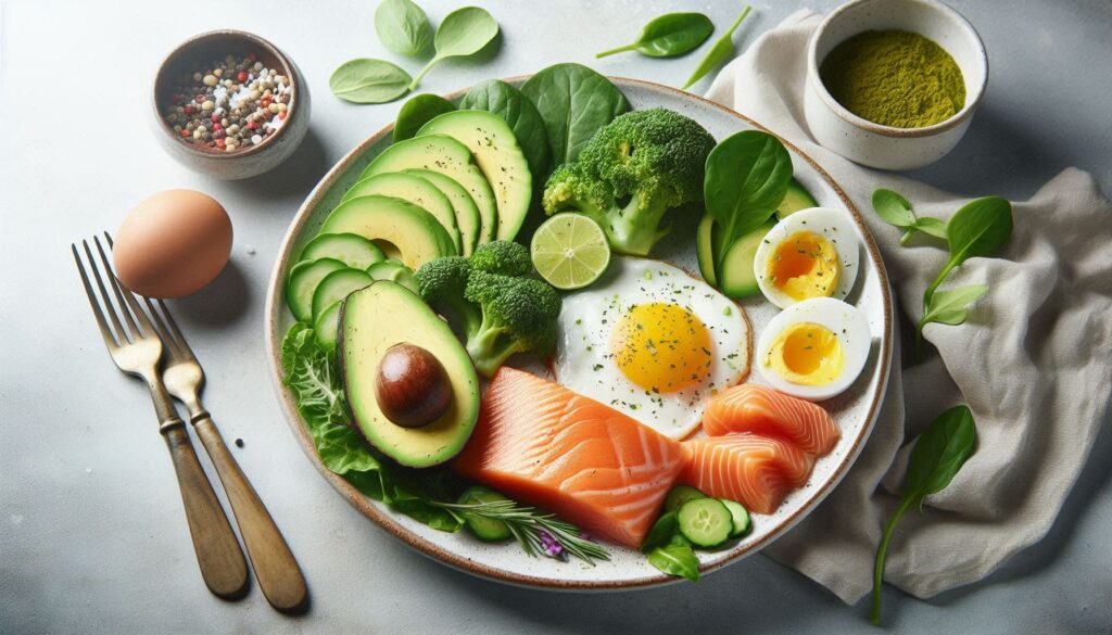 Keto diet meal with high-fat, low-carb foods