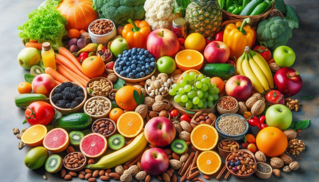 Colorful array of nutrient-rich foods for enhancing beauty.