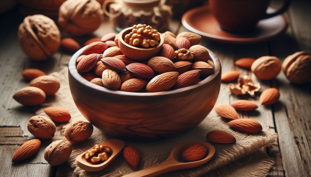 Almonds and walnuts, providing biotin for hair and nail beauty