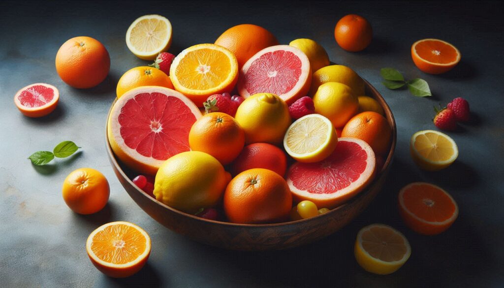 Citrus fruits, rich in vitamin C, a key nutrient for skin health and beauty