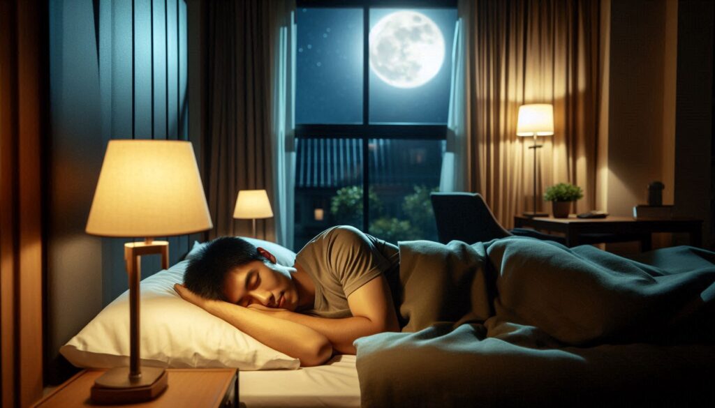 A person sleeping soundly, illustrating the connection between food and sleep quality.