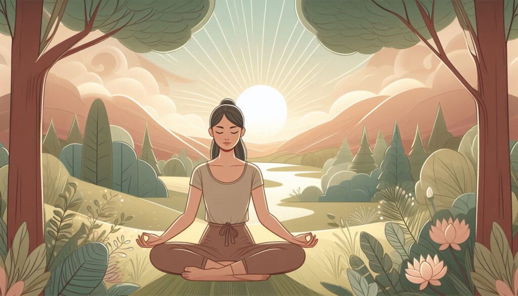 Woman meditating in nature, practicing mindfulness to enhance the mind-body connection for women.