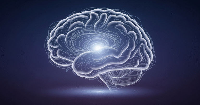 Abstract visualization of a healthy brain with glowing neural pathways, representing optimized activity and deep, restorative sleep.