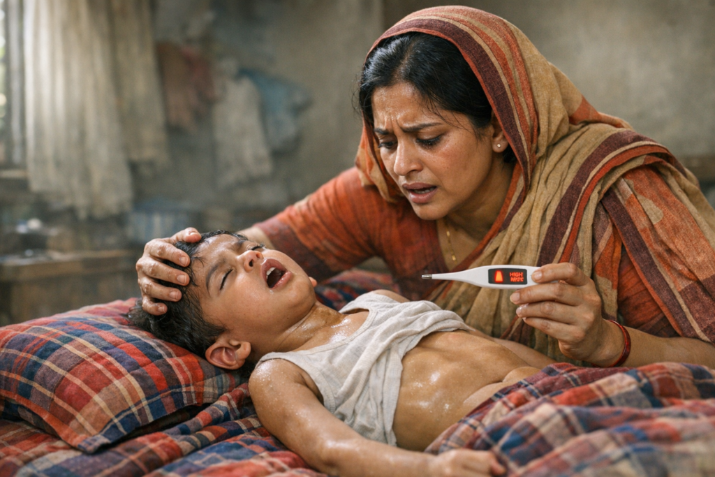 শিশুর হামের যত্ন নেওয়ার সময় খিঁচুনি বা ঝিমুনির মতো জরুরি লক্ষণ পর্যবেক্ষণ।